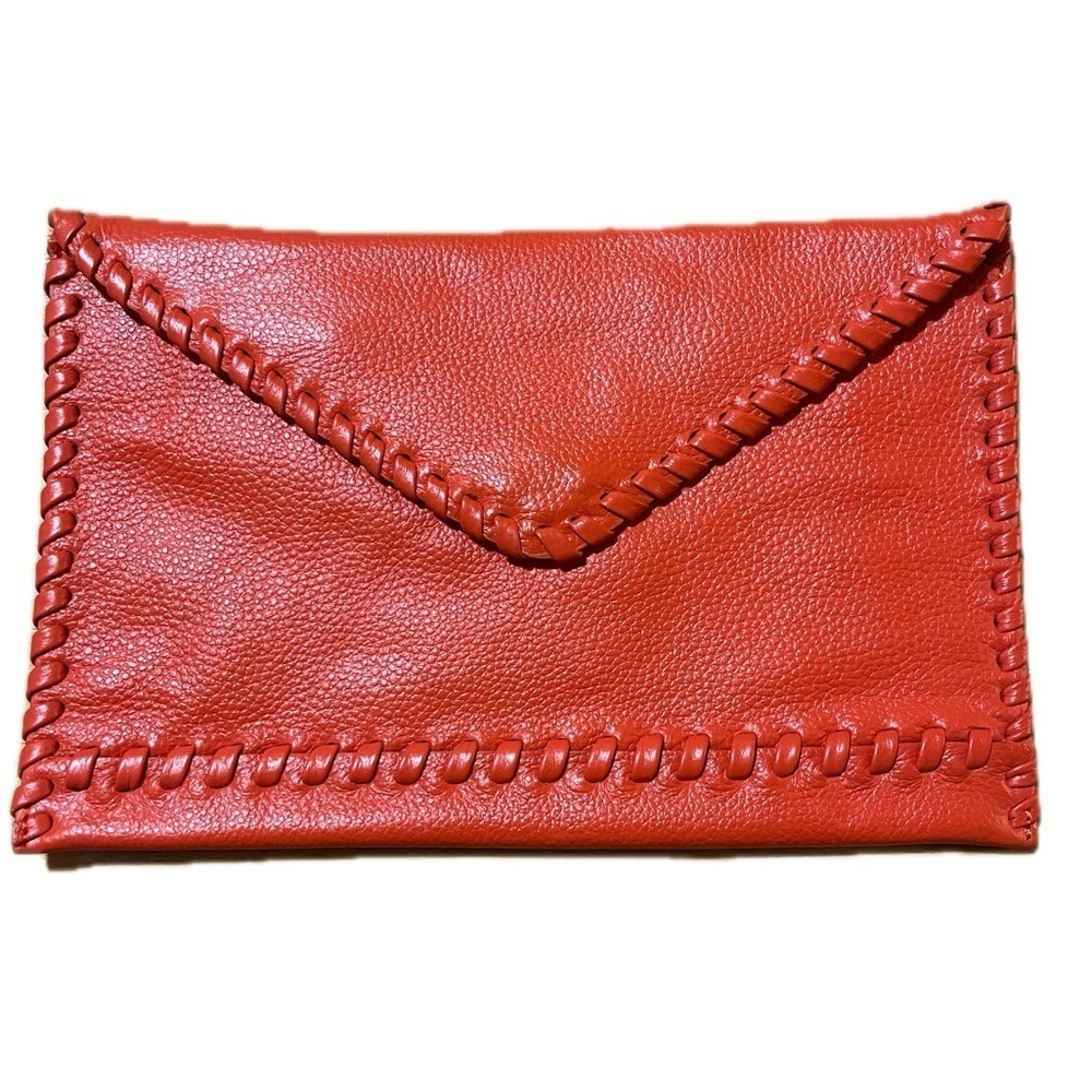 LAGGO Stitched Polka Orange Pebble Leather Envelope Clutch NWOT